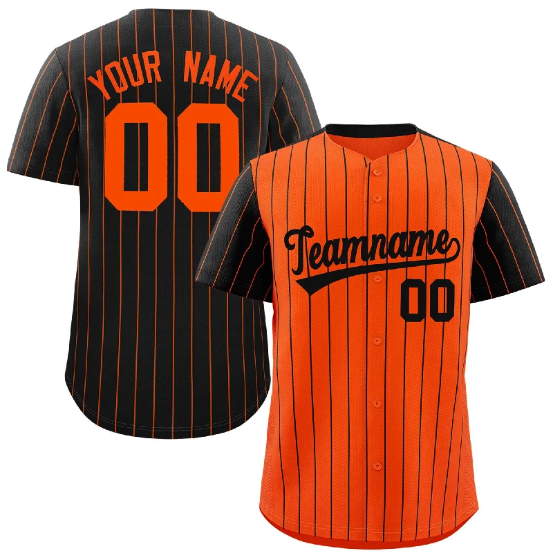 Personalized Baseball Jerseys For Couples-Custom Orange Black Pinstripe Personalized Raglan Sleeves Authentic Baseball Jersey