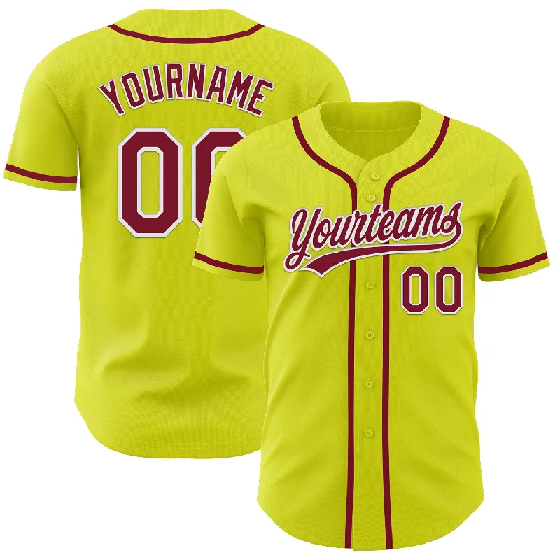 Unique Design Baseball Jerseys-Custom Neon Yellow Crimson-White Authentic Baseball Jersey