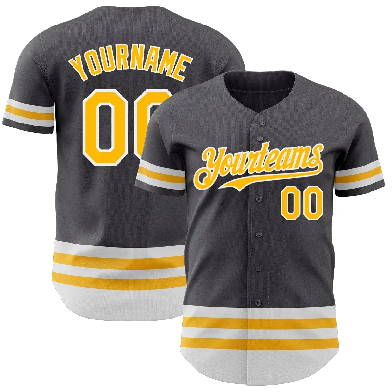 Personalized Baseball Jerseys With Custom Emblems-Custom Steel Gray Gold-White Line Authentic Baseball Jersey