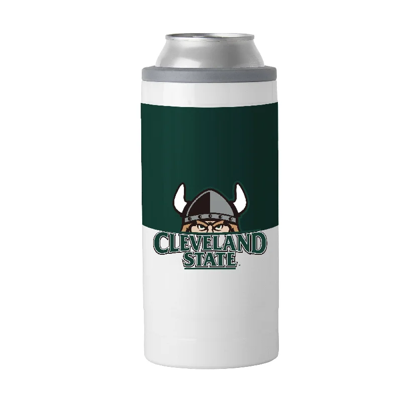 Best Custom Team Mugs-Cleveland State 12oz Colorblock Slim Can Coolie