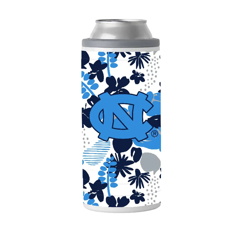 Team Mugs For Soccer Teams-North Carolina 12oz Floral Slim Can Coolie