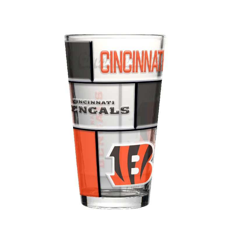 Personalized Team Mugs With Colorful Designs-Cincinnati Bengals 16oz Quilted Stained Pint Glass