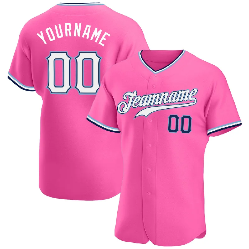 Baseball Jerseys With Custom Sleeves-Custom Pink White-Navy Authentic Baseball Jersey