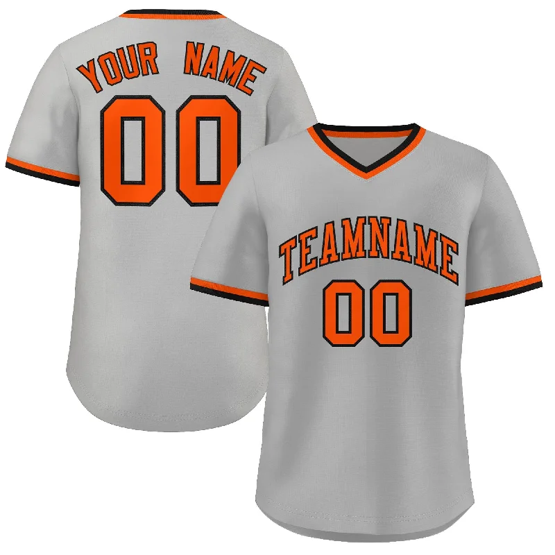 Baseball Jerseys With Stripes And Logos-Custom Gray Black-Orange Classic Style Authentic Pullover Baseball Jersey