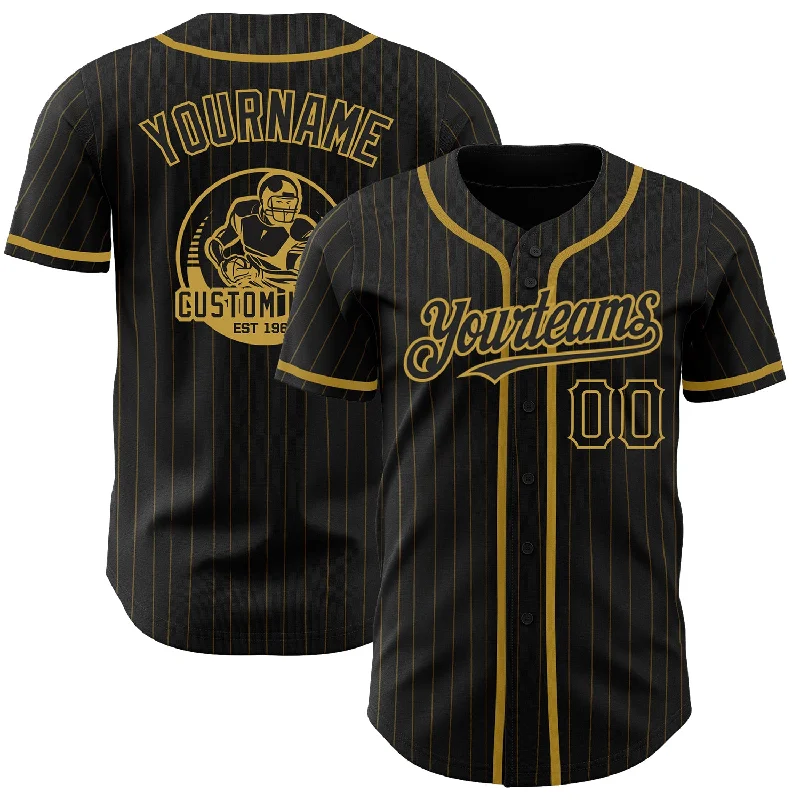 Baseball Jerseys With Full Team Design-Custom Black Old Gold Pinstripe Old Gold Authentic Baseball Jersey