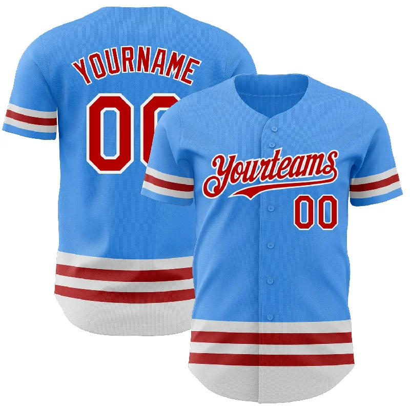 Vintage Baseball Jerseys-Custom Electric Blue Red-White Line Authentic Baseball Jersey