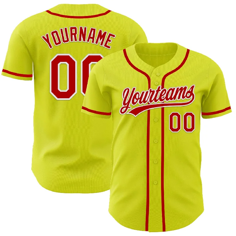 Custom Baseball Jerseys For College Teams-Custom Neon Yellow Red-White Authentic Baseball Jersey