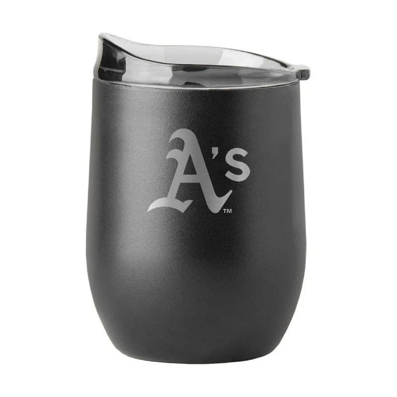 Personalized Coffee Mugs For Teams-Oakland Athletics 16oz Black Etch Powder Coat Curved Bev