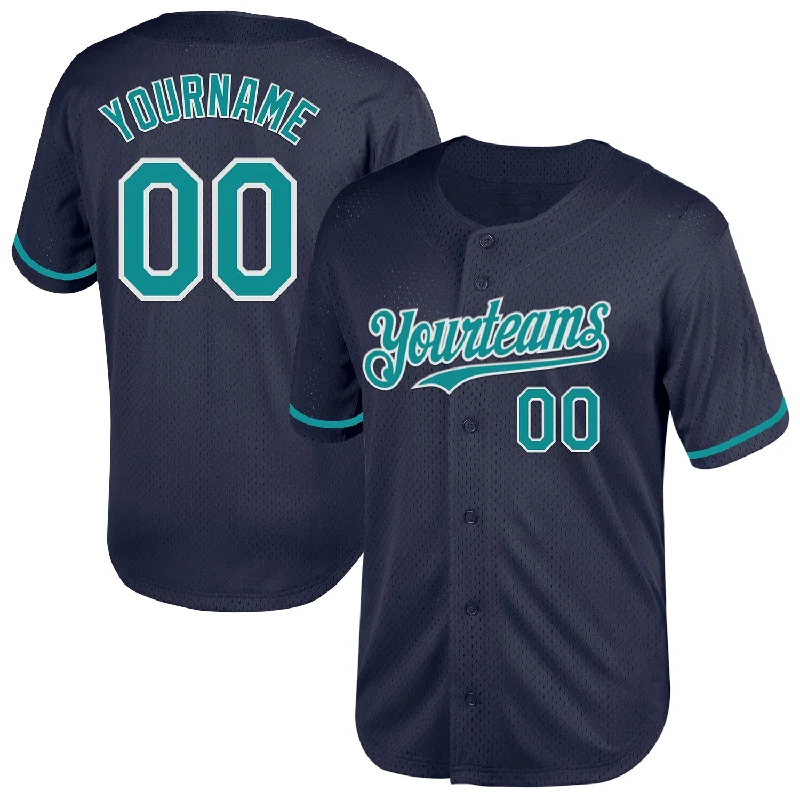 Custom Baseball Jerseys For Holiday Gifts-Custom Navy Teal-White Mesh Authentic Throwback Baseball Jersey