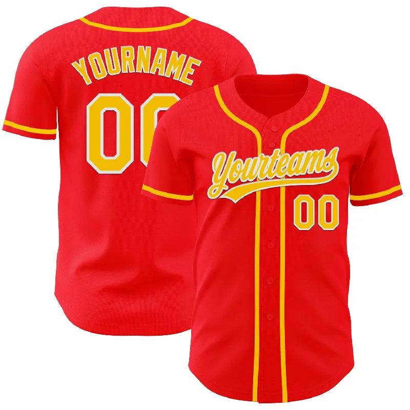 Baseball Jerseys With Custom Fit-Custom Fire Red Yellow-White Authentic Baseball Jersey