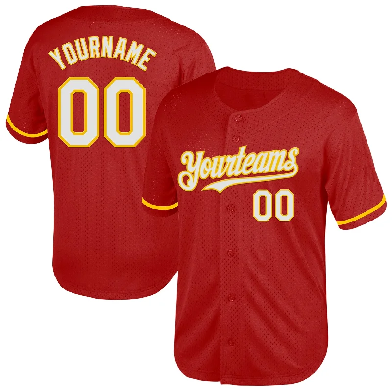 Baseball Jerseys With Special Event Design-Custom Red White-Yellow Mesh Authentic Throwback Baseball Jersey