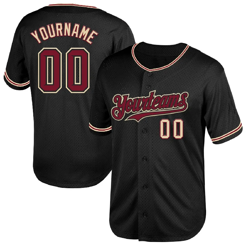 Baseball Jerseys With Custom Stripe Designs-Custom Black Crimson-City Cream Mesh Authentic Throwback Baseball Jersey