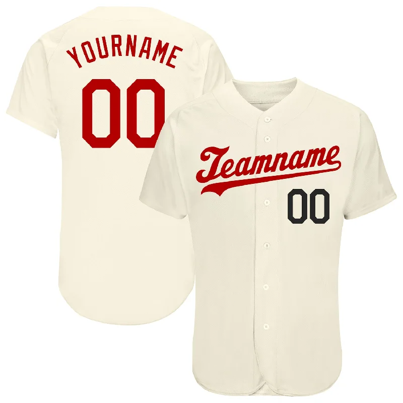 Personalized Baseball Jerseys With Player Info-Custom Cream Red-Black Authentic Baseball Jersey