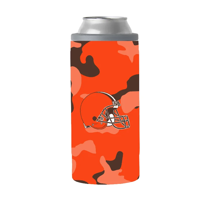 Team Mugs With Personalized Messages-Cleveland Browns Camo Swagger 12oz Slim Can Coolie