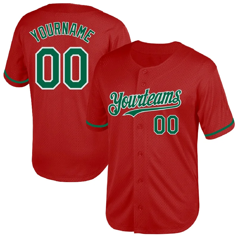 Baseball Jerseys With Bold Team Logos-Custom Red Kelly Green-White Mesh Authentic Throwback Baseball Jersey