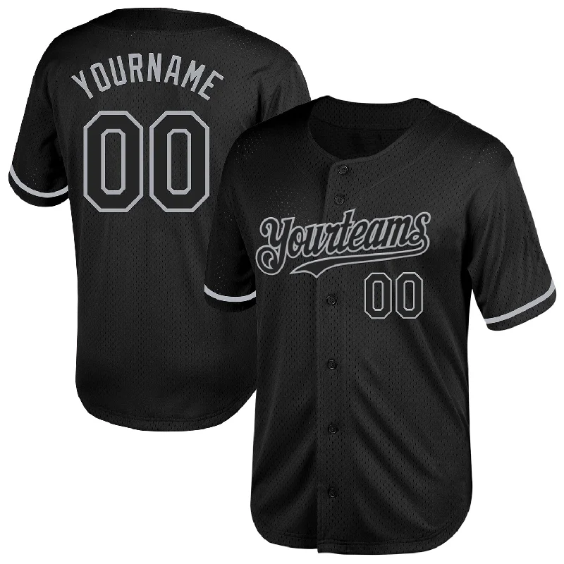 Youth Baseball Jerseys With Custom Names-Custom Black Gray Mesh Authentic Throwback Baseball Jersey