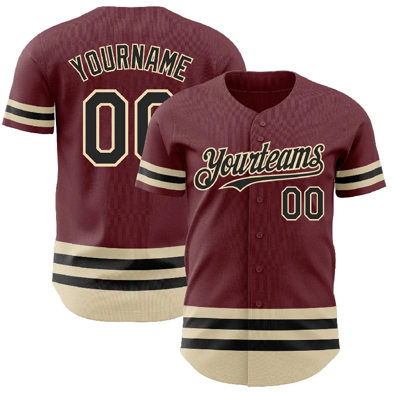 Baseball Jerseys With Custom Embroidery-Custom Burgundy Black-Cream Line Authentic Baseball Jersey