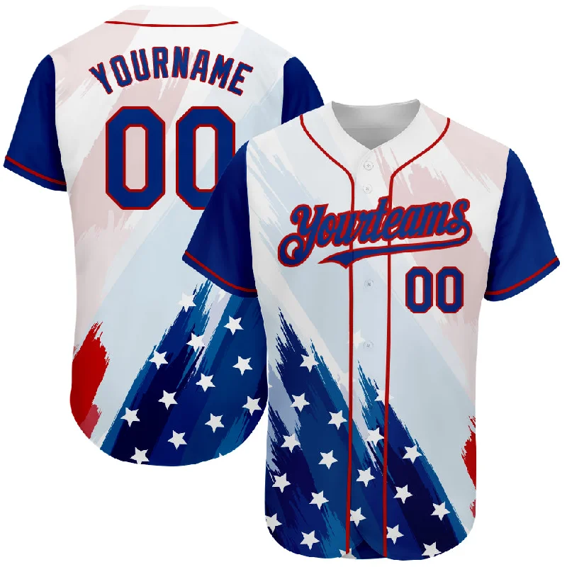 Custom Baseball Jerseys For Professional Use-Custom White Royal-Red 3D American Flag Fashion Authentic Baseball Jersey