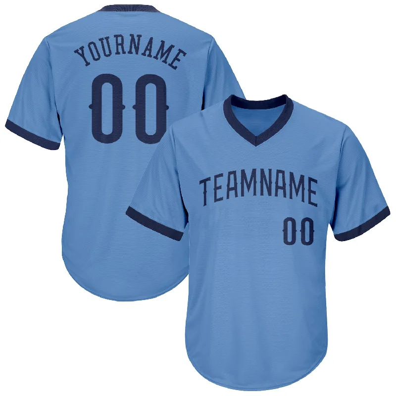 Custom Team Baseball Jerseys For Events-Custom Light Blue Navy Authentic Throwback Rib-Knit Baseball Jersey Shirt