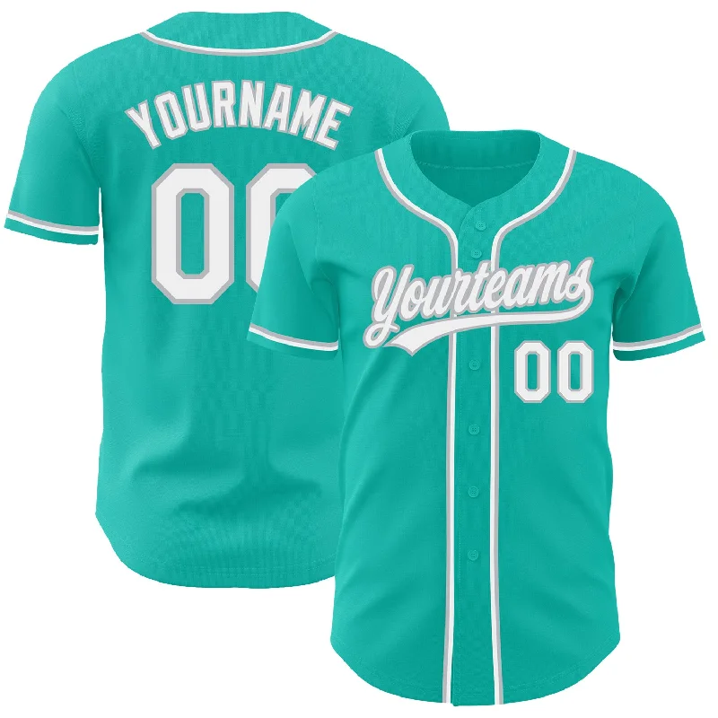 Baseball Jerseys With Flexible Designs-Custom Aqua White-Gray Authentic Baseball Jersey