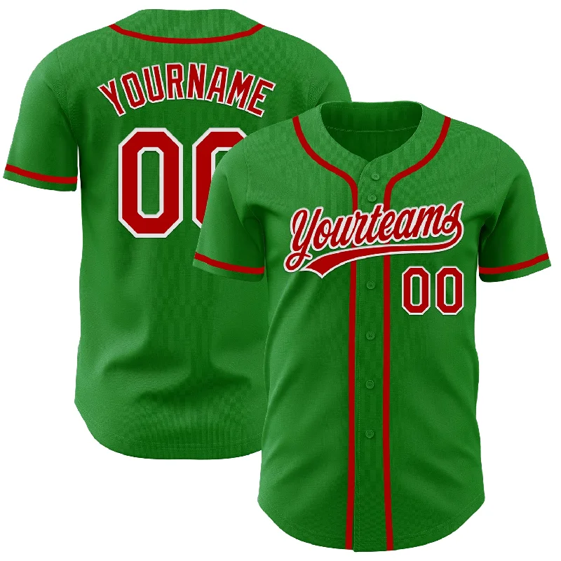 Baseball Jerseys With Bold Designs-Custom Grass Green Red-White Authentic Baseball Jersey