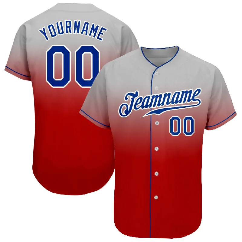 Custom Sports Baseball Jerseys-Custom Gray Royal-Red Authentic Fade Fashion Baseball Jersey