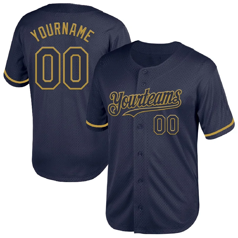 Baseball Jerseys With Custom Lettering And Numbers-Custom Navy Old Gold Mesh Authentic Throwback Baseball Jersey