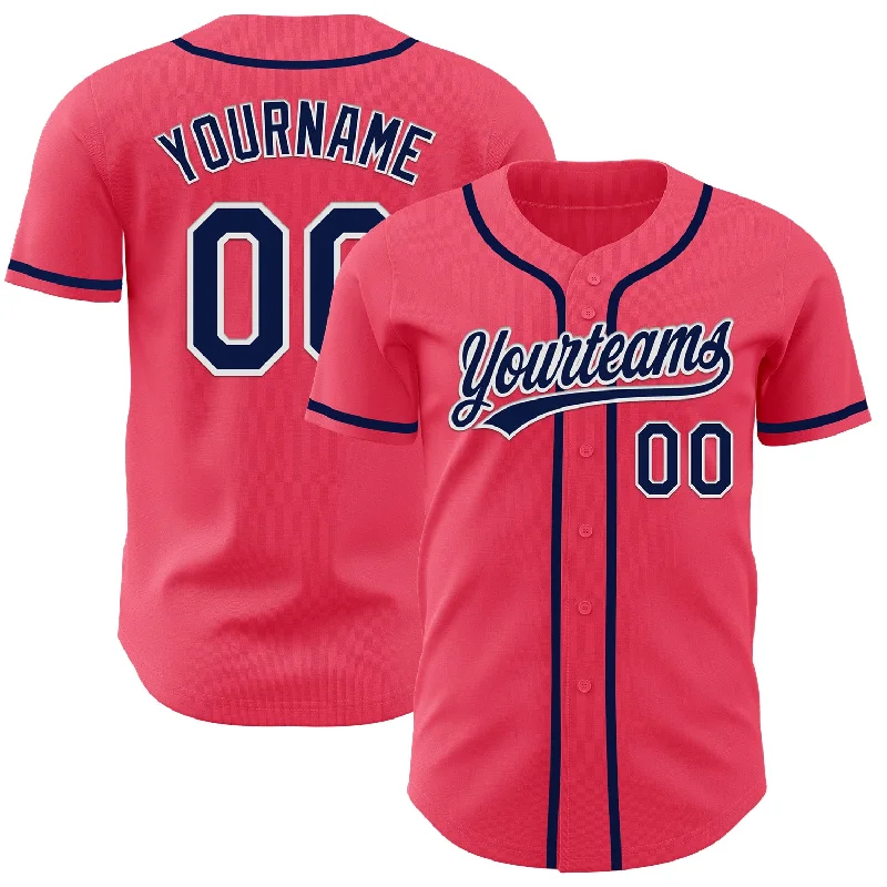 Personalized Baseball Jerseys For Couples-Custom Neon Pink Navy-White Authentic Baseball Jersey