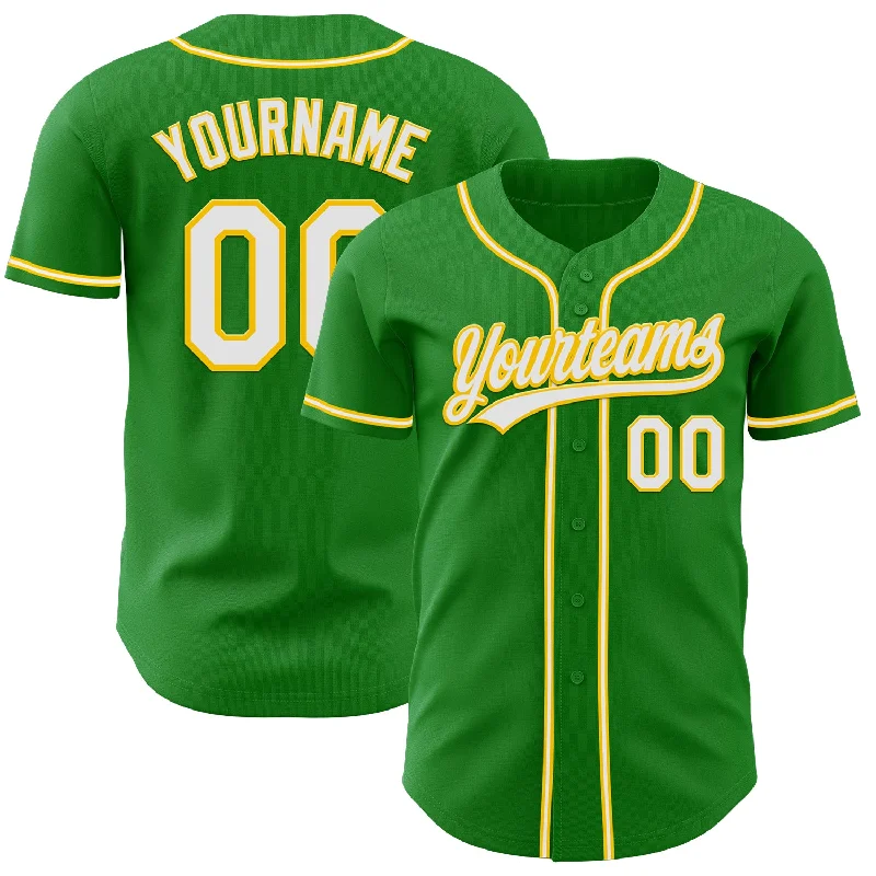 Custom Baseball Jerseys For Special Tournaments-Custom Grass Green White-Yellow Authentic Baseball Jersey