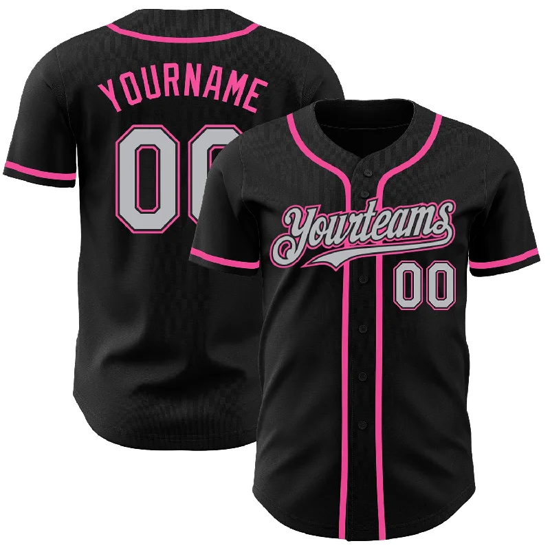 Personalized Baseball Jerseys For Friends-Custom Black Gray-Pink Authentic Baseball Jersey