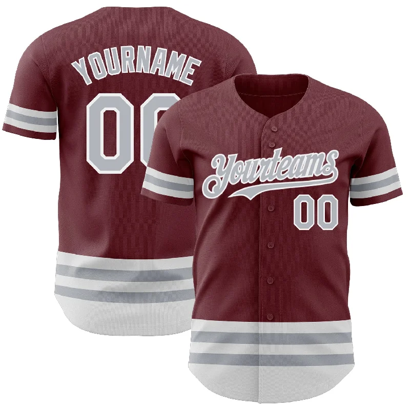 Baseball Jerseys For Softball Leagues-Custom Burgundy Gray-White Line Authentic Baseball Jersey