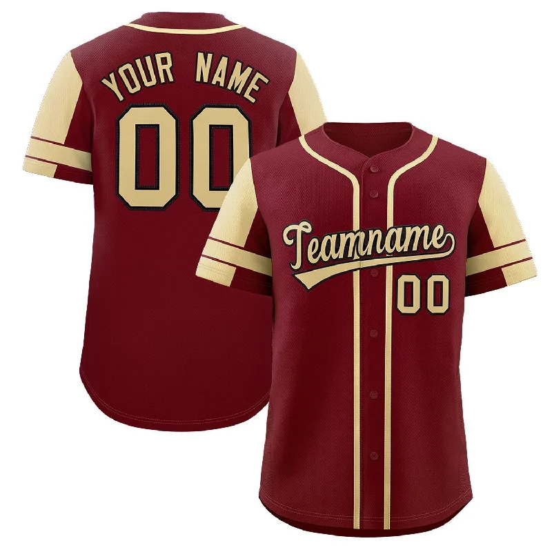 Baseball Jerseys For Gift Giving-Custom Crimson Cream Personalized Raglan Sleeves Authentic Baseball Jersey