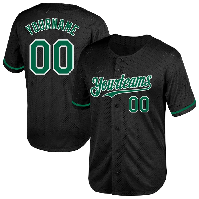 Baseball Jerseys For Professional Teams-Custom Black Kelly Green-White Mesh Authentic Throwback Baseball Jersey