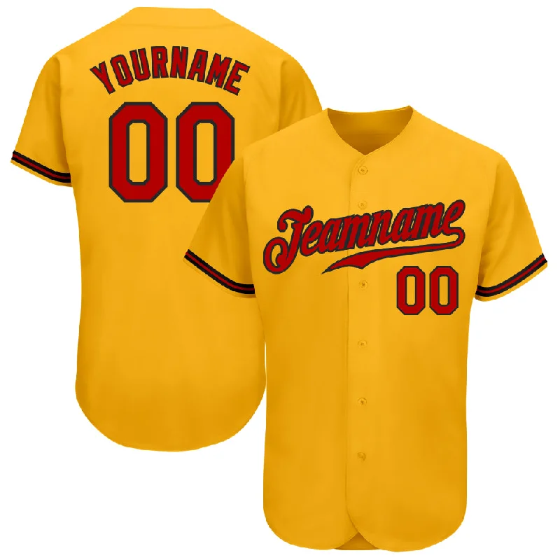 Baseball Jerseys With Inspirational Quotes-Custom Gold Red-Black Authentic Baseball Jersey