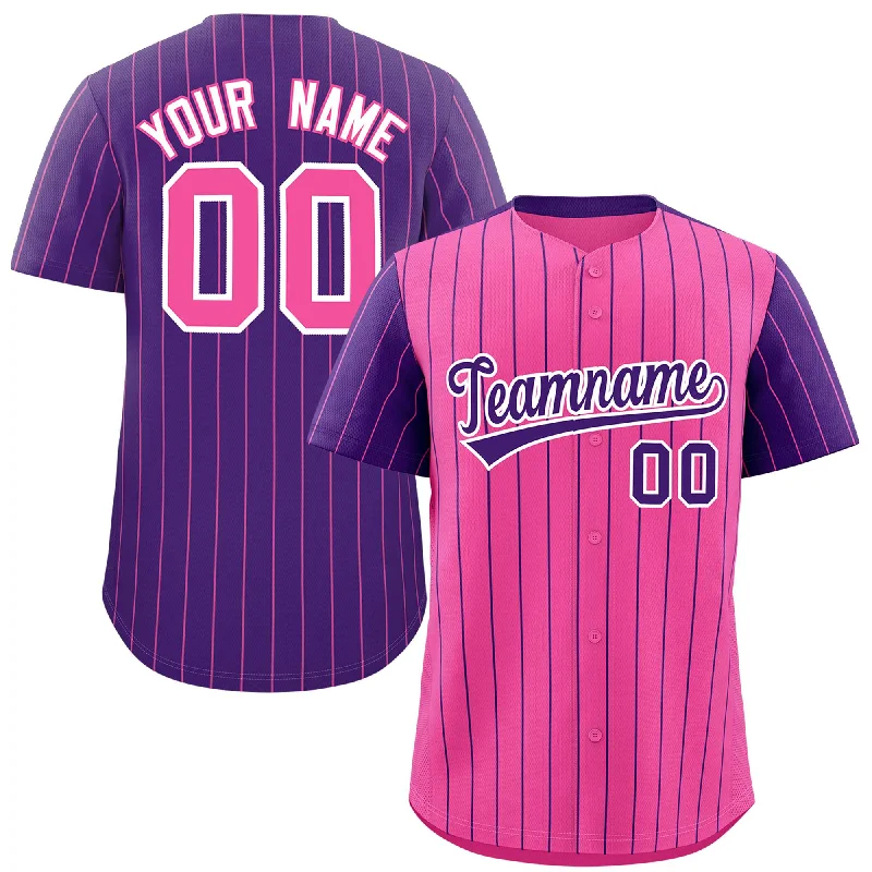 Team Baseball Jerseys For Youth Leagues-Custom Pink Purple Pinstripe Personalized Raglan Sleeves Authentic Baseball Jersey