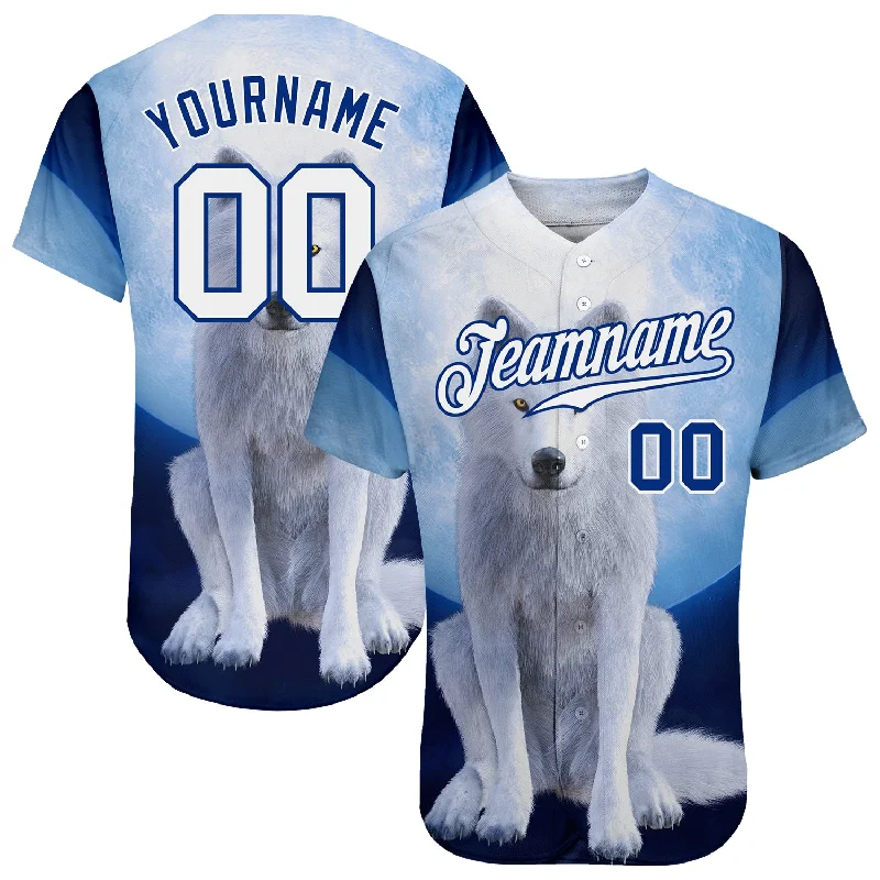 Team Baseball Jerseys For Competitive Leagues-Custom Navy White-Royal 3D Pattern Design Wolf Authentic Baseball Jersey