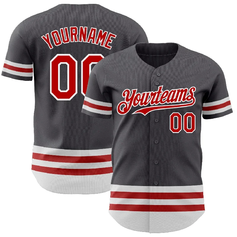 Baseball Jerseys With Custom Embroidered Names-Custom Steel Gray Red-White Line Authentic Baseball Jersey