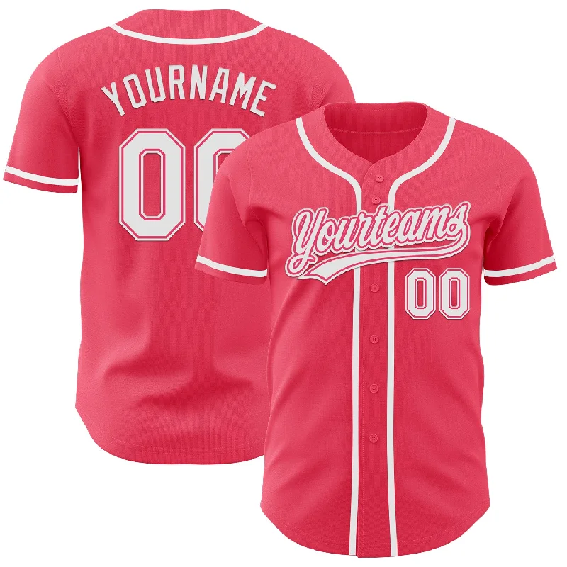 Baseball Jerseys With Bold Team Logos-Custom Neon Pink White Authentic Baseball Jersey