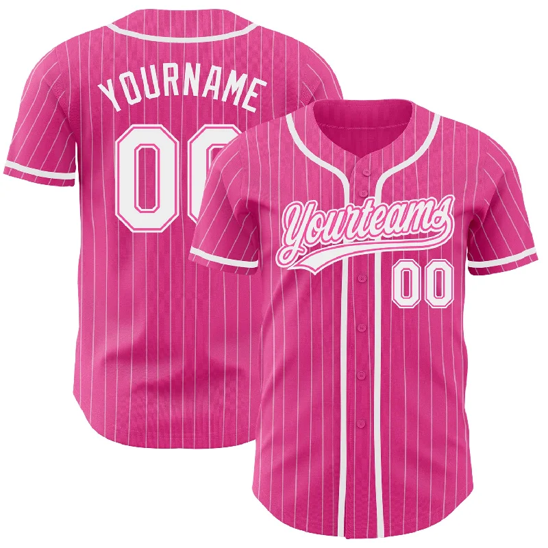 Custom Baseball Jerseys With Logo & Number-Custom Pink White Pinstripe White Authentic Baseball Jersey