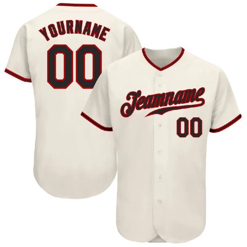 Baseball Jerseys With Stripes And Logos-Custom Cream Black-Red Authentic Baseball Jersey