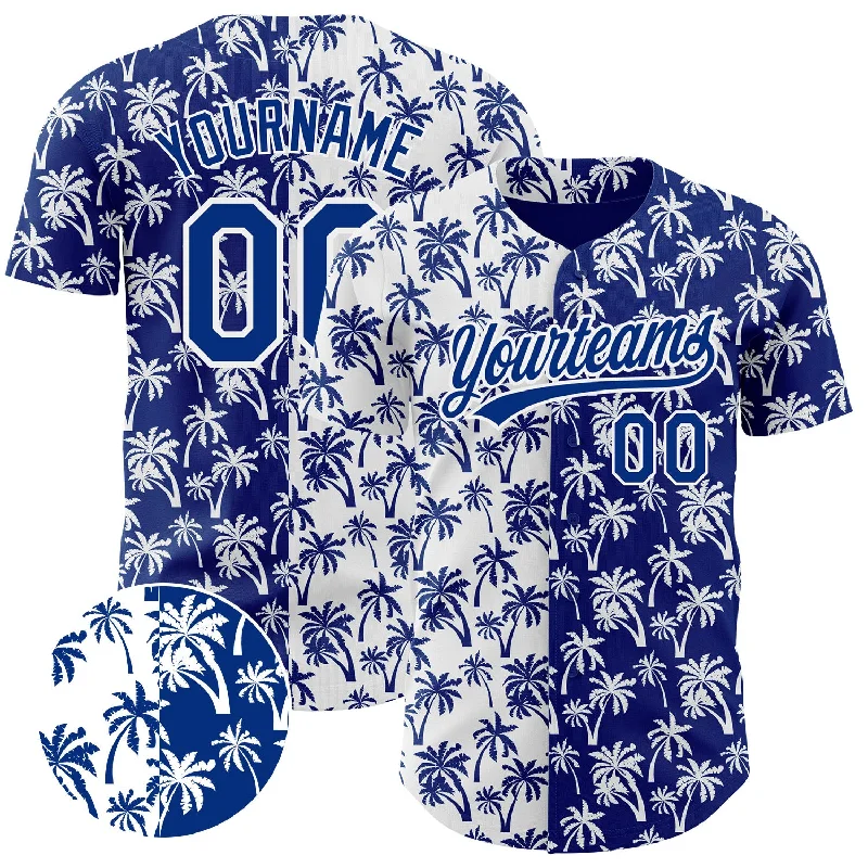 Baseball Jerseys With Inspirational Quotes-Custom White Royal 3D Pattern Design Tropical Hawaii Palm Trees Authentic Baseball Jersey