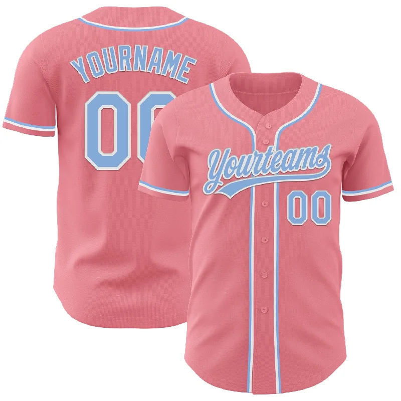 Personalized Baseball Jerseys With Custom Fabric-Custom Medium Pink Light Blue-White Authentic Baseball Jersey