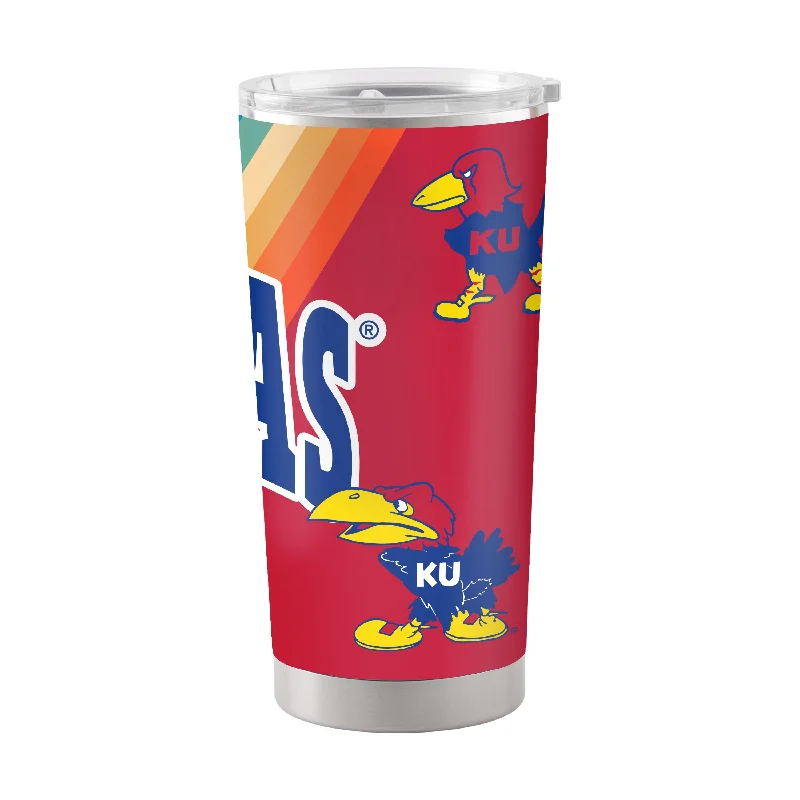 Personalized Mugs With Team Designs-Kansas 20oz Wave Stainless Steel Tumbler