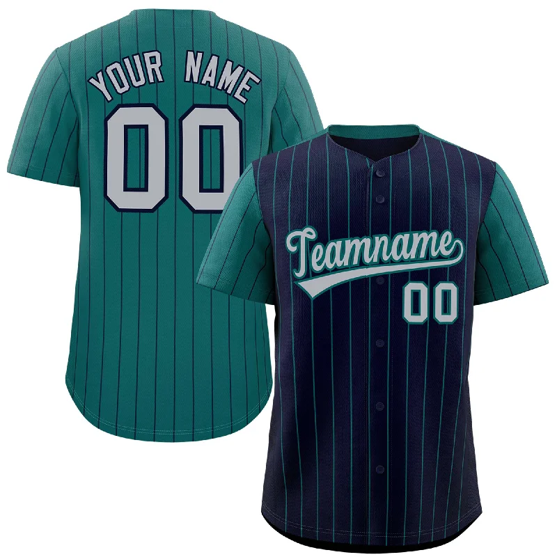 Custom Baseball Jerseys For Special Competitions-Custom Navy Midnight Green Pinstripe Personalized Raglan Sleeves Authentic Baseball Jersey