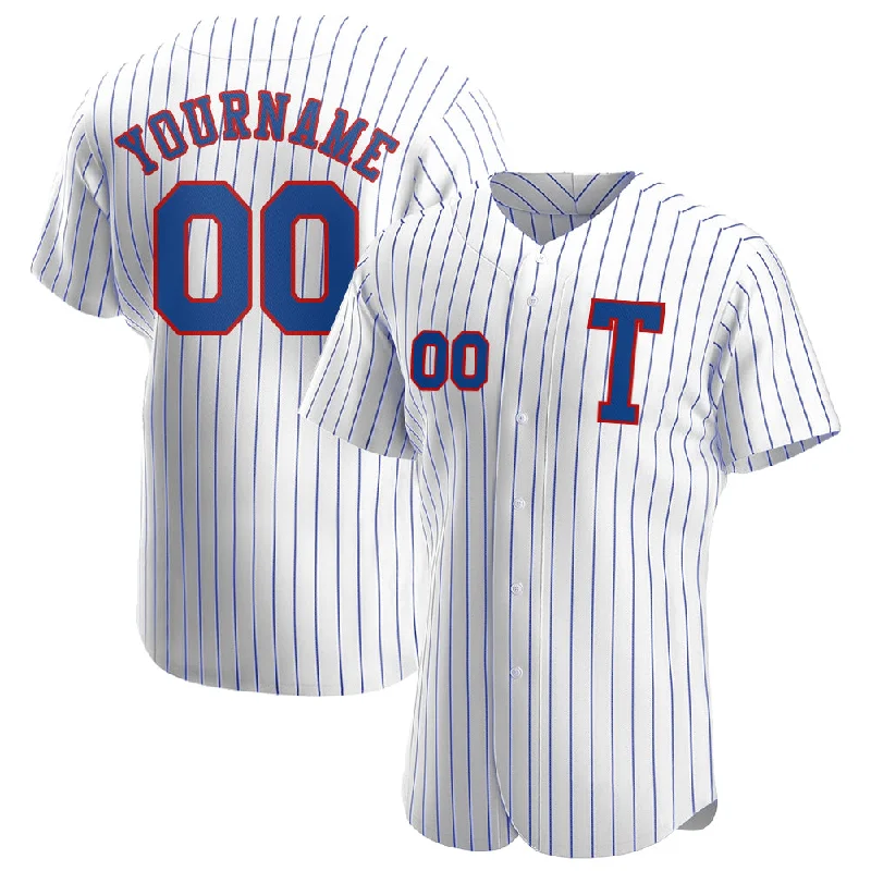 Personalized Baseball Jerseys-Custom White Royal Pinstripe Royal-Red Authentic Baseball Jersey