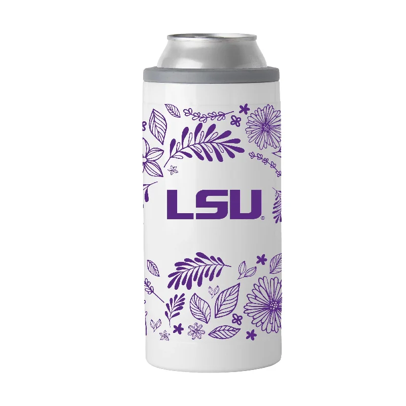 Team Mugs With Inspirational Quotes-LSU 12oz Botanical Slim Can Coolie