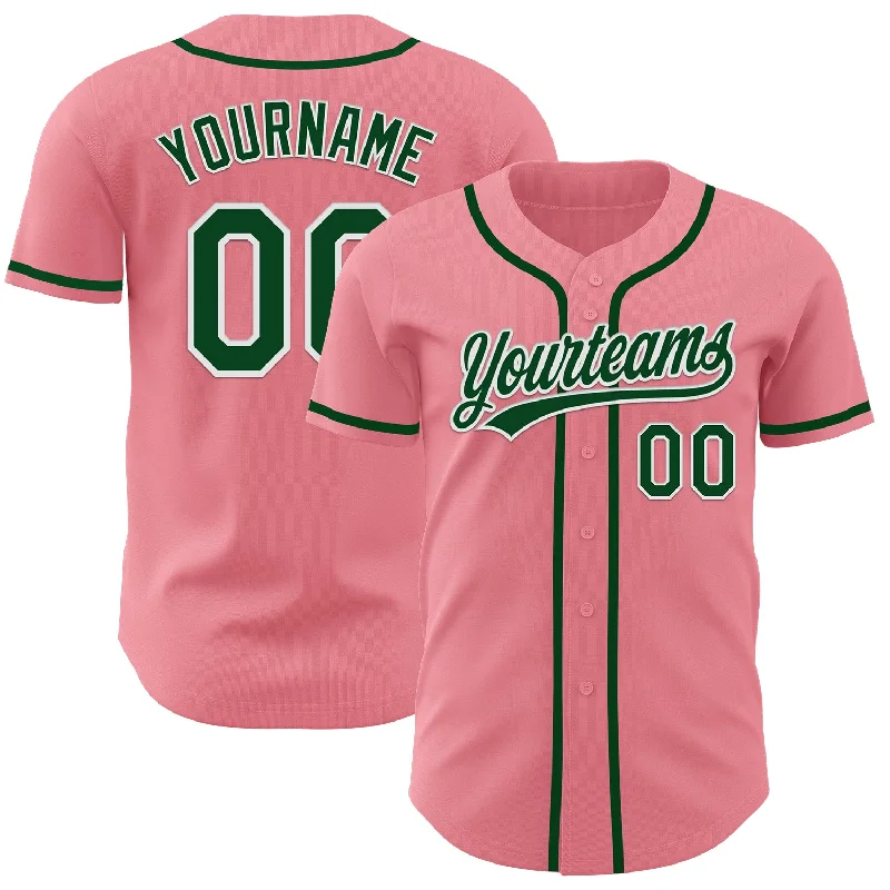 Baseball Jerseys With Player Designs-Custom Medium Pink Green-White Authentic Baseball Jersey