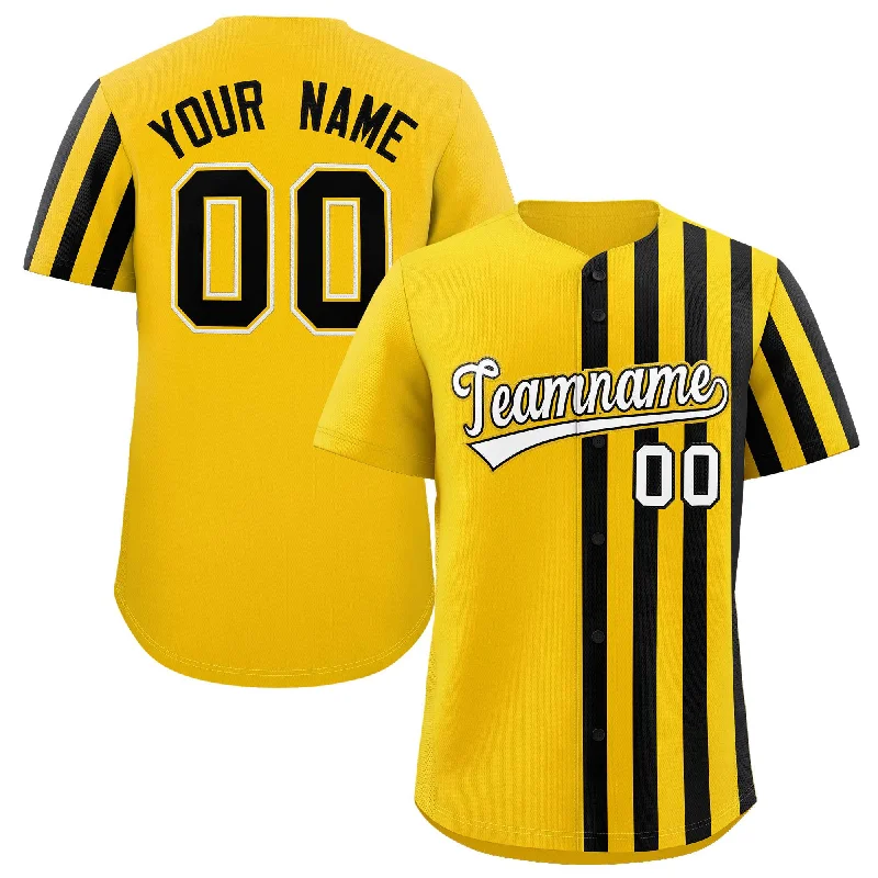 Custom Baseball Jerseys For Men-Custom Gold Black Thick Stripe Fashion Design Authentic Baseball Jersey