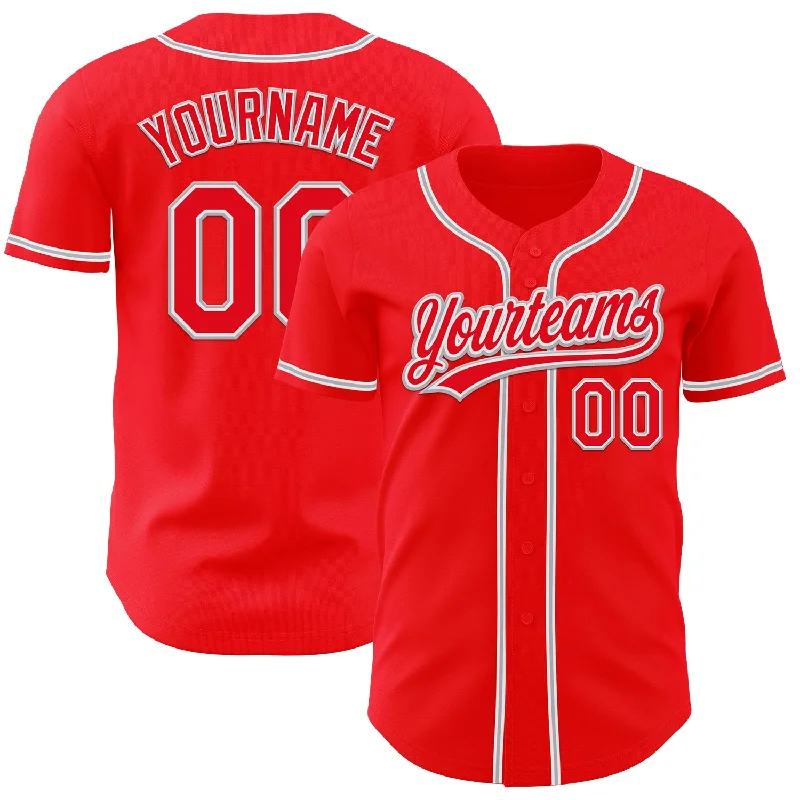 Custom Baseball Jerseys For School Leagues-Custom Fire Red White-Gray Authentic Baseball Jersey