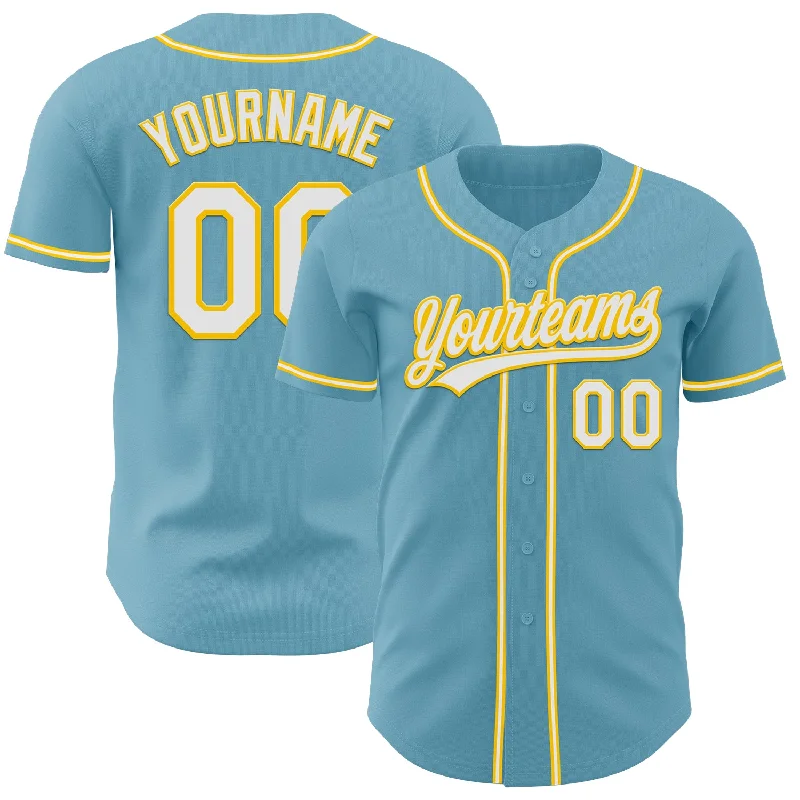 Lightweight Baseball Jerseys-Custom Shadow Blue White-Yellow Authentic Baseball Jersey